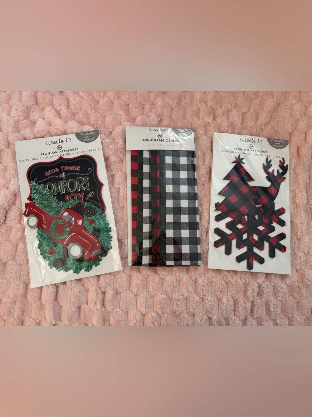 Red Buffalo Plaid Holiday Iron-On Decals - Truck & Tree Designs